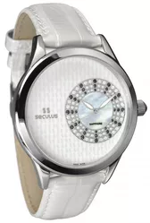1672.2.1063 white mop, ss crown onyx, white leather